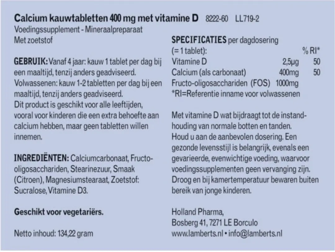 Lamberts Chewable Calcium 400mg - 60ml