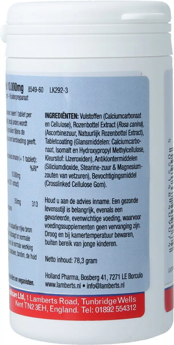 Lamberts Rozenbottel 10.000mg Tabletten - 60 Stuks