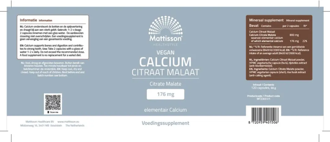 Mattisson Calcium Citraat Malaat 120 Capsules