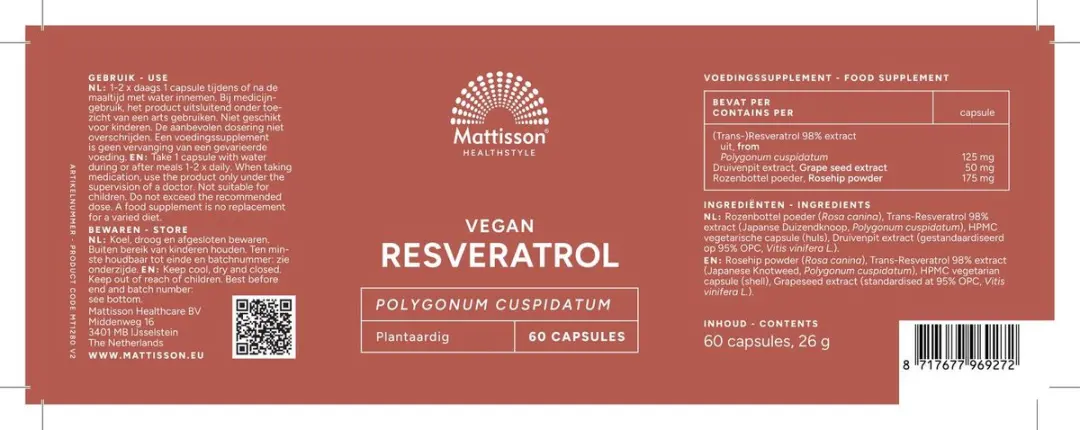 Mattisson Resveratrol 98% 125mg - 60 Capsules