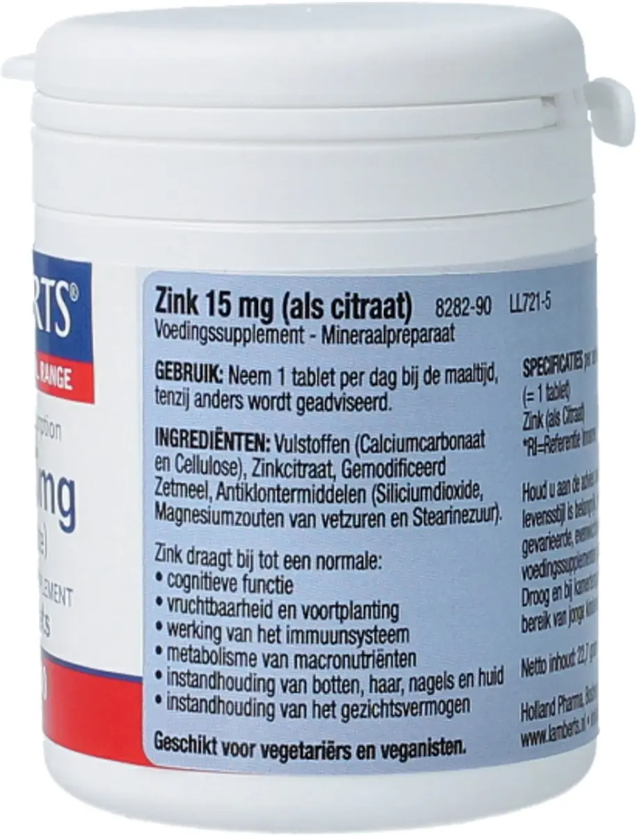 Lamberts Zink Citraat 15mg Tabletten - 90 Stuks