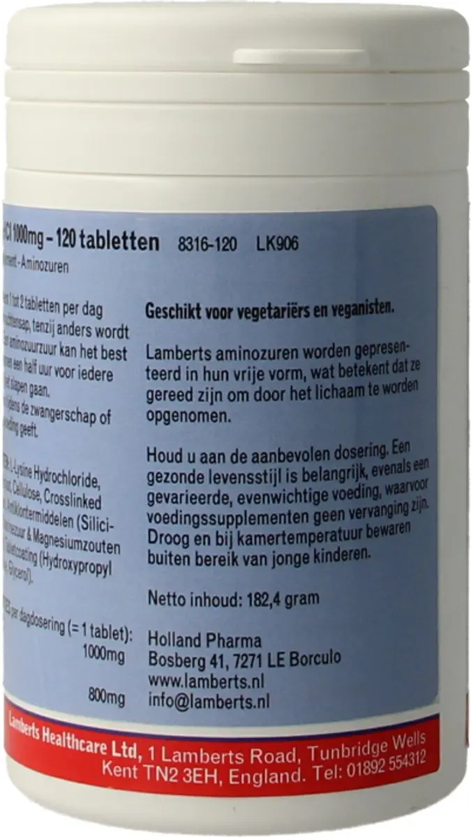 Lamberts L-Lysine 1000mg Tabletten - 120 Stuks