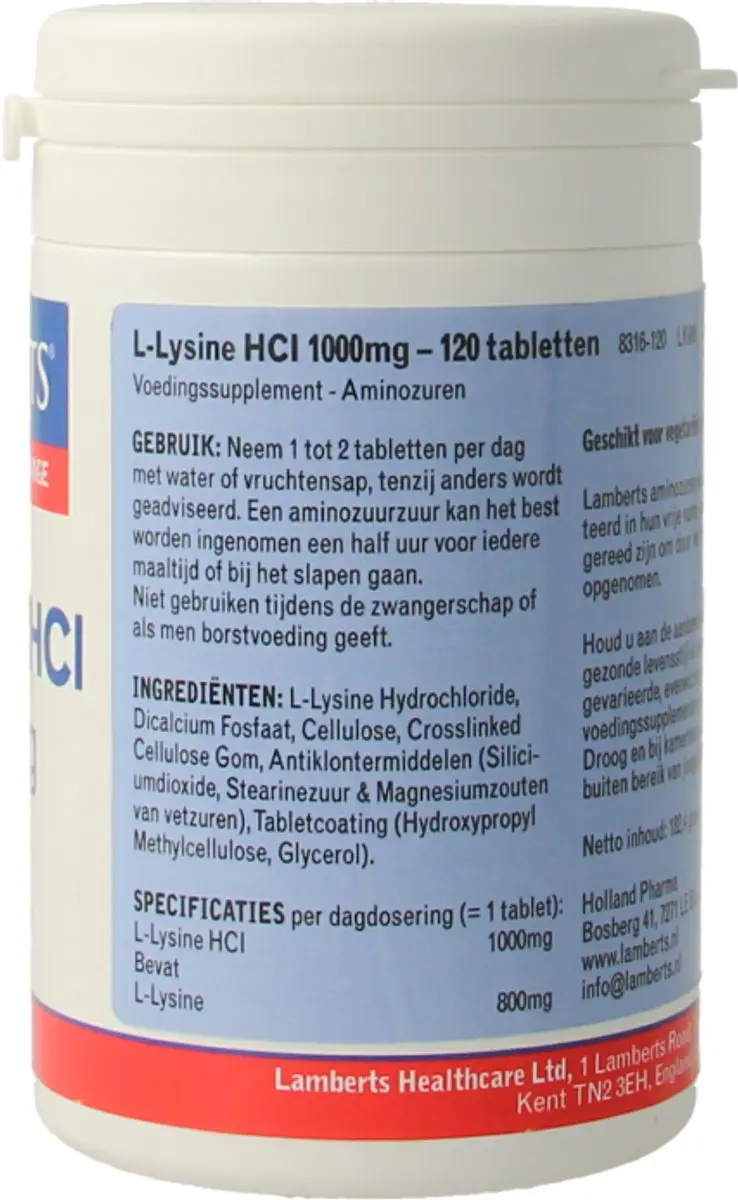 Lamberts L-Lysine 1000mg Tabletten - 120 Stuks