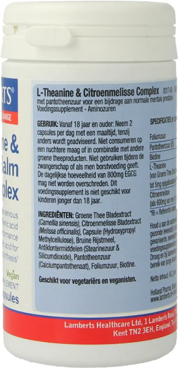 Lamberts L-Theanine & Citroenmelisse Complex 60 Capsules