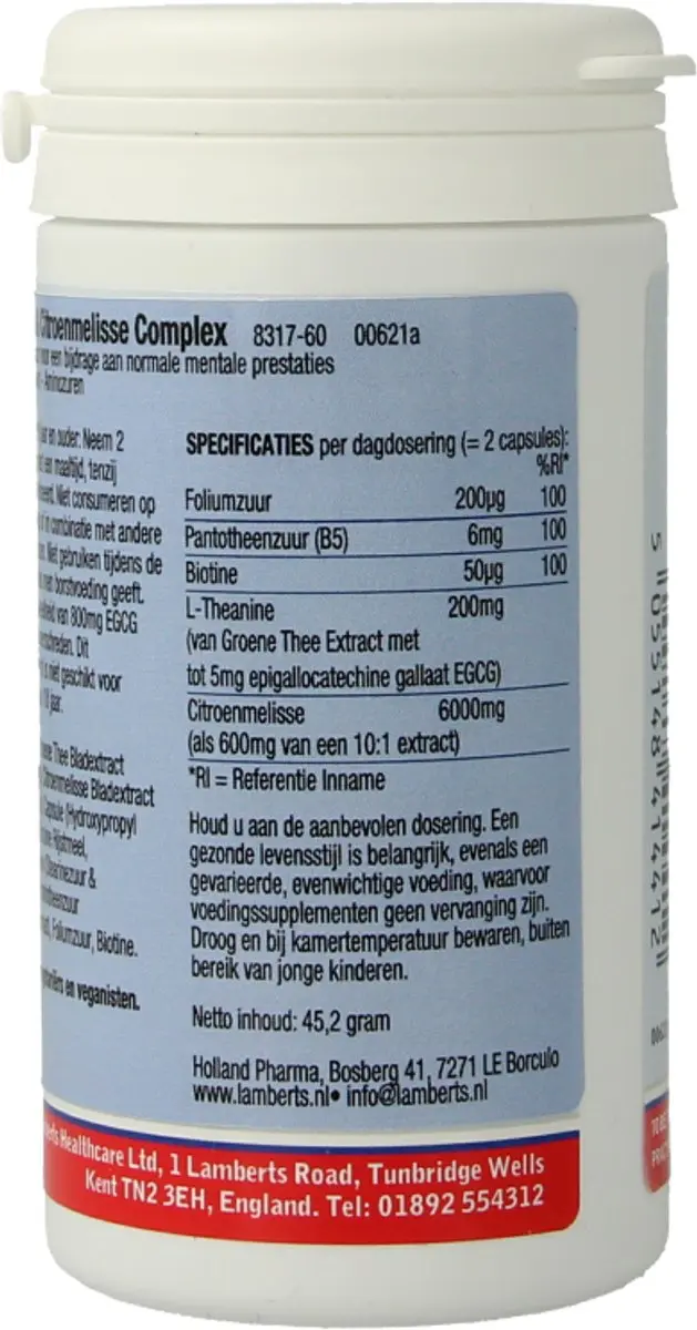 Lamberts L-Theanine & Citroenmelisse Complex 60 Capsules
