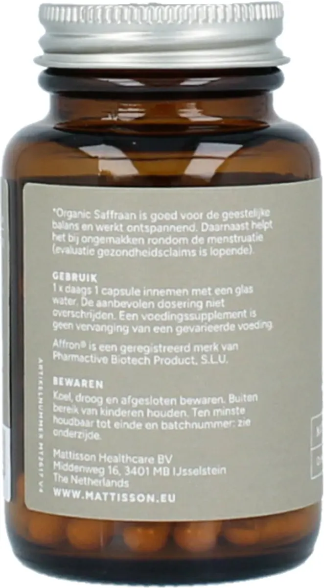 Mattisson Biologisch Saffraan 60 Capsules
