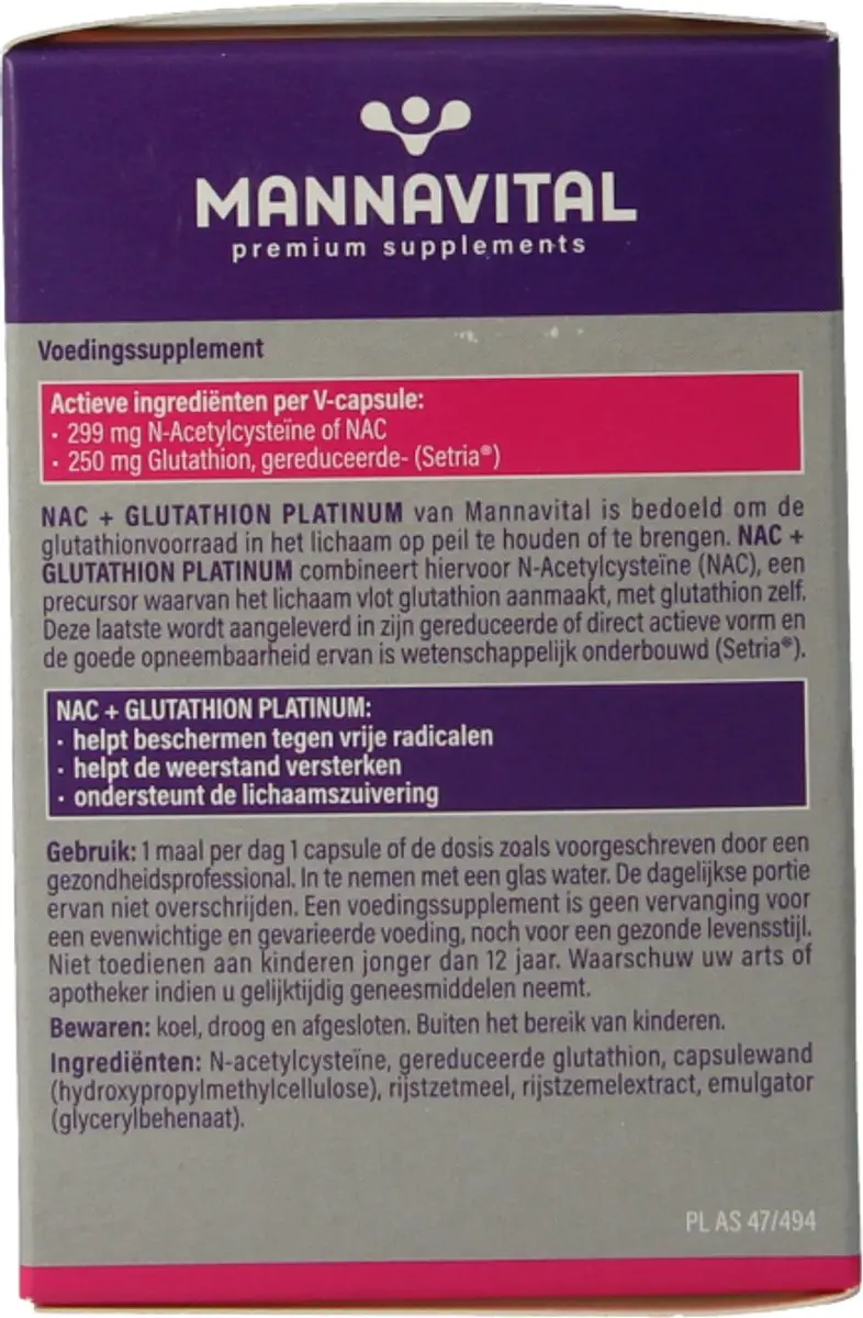 Mannavital NAC+ Glutathion Platinum 60 Vegacapsules