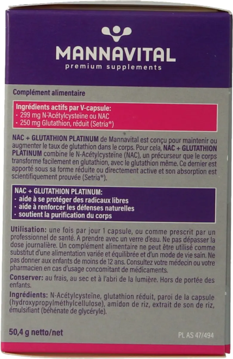 Mannavital NAC+ Glutathion Platinum 60 Vegacapsules