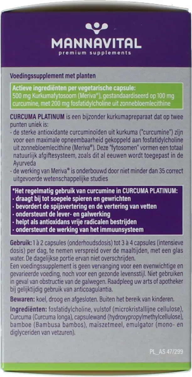Mannavital Curcuma Platinum 180 Capsules - 180mg