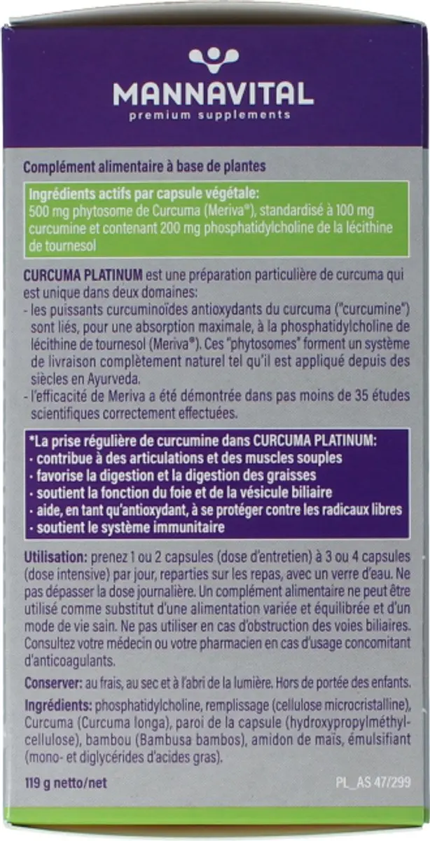 Mannavital Curcuma Platinum 180 Capsules - 180mg