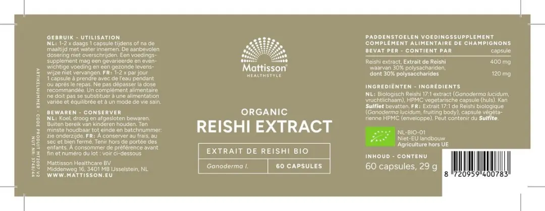 Mattisson Biologisch Reishi Extract 400mg - 60 Capsules