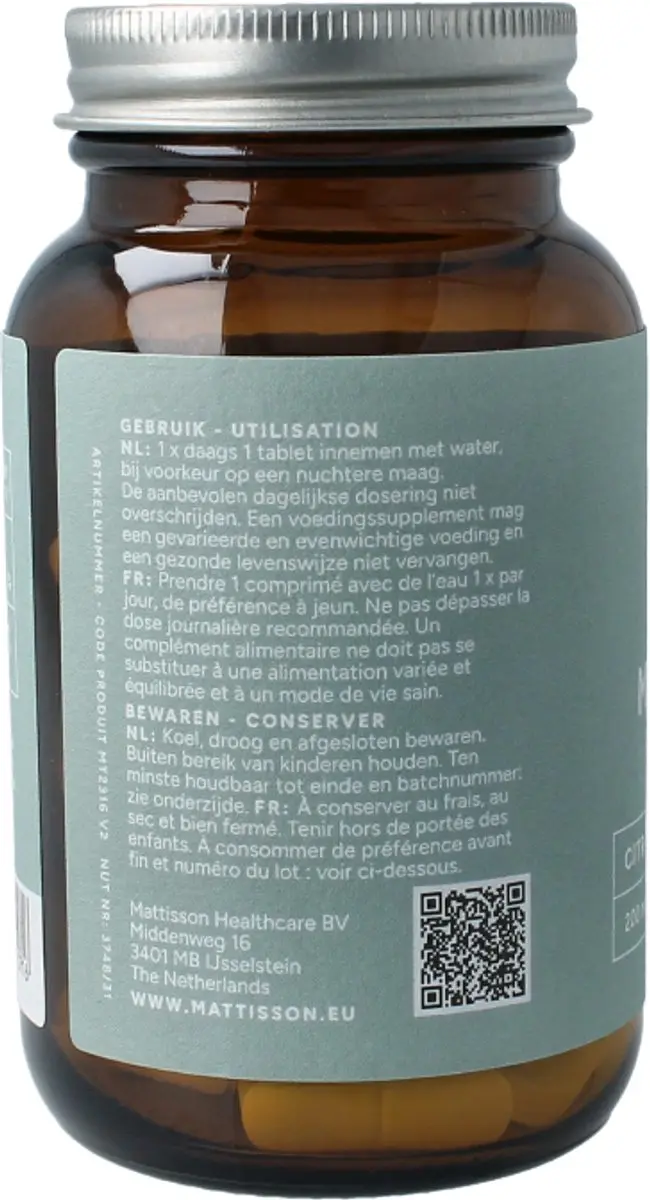 Mattisson Magnesium Citraat 200mg - 60 Tabletten