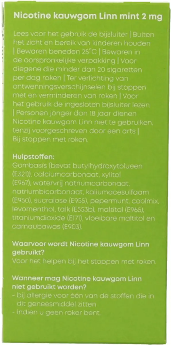 Linn Nicotine Kauwgom Mint 2mg - 204 Stuks