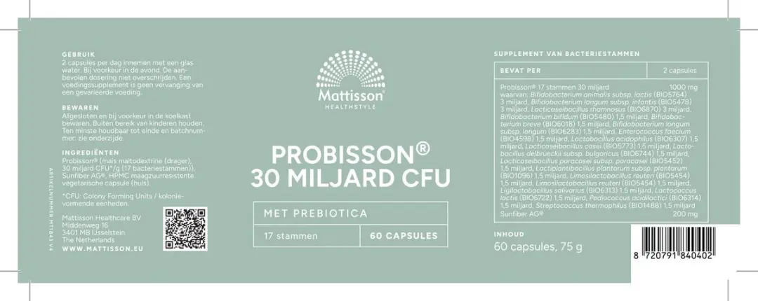 Mattisson Pre en Probiotica 30 miljard CFU 60 Capsules