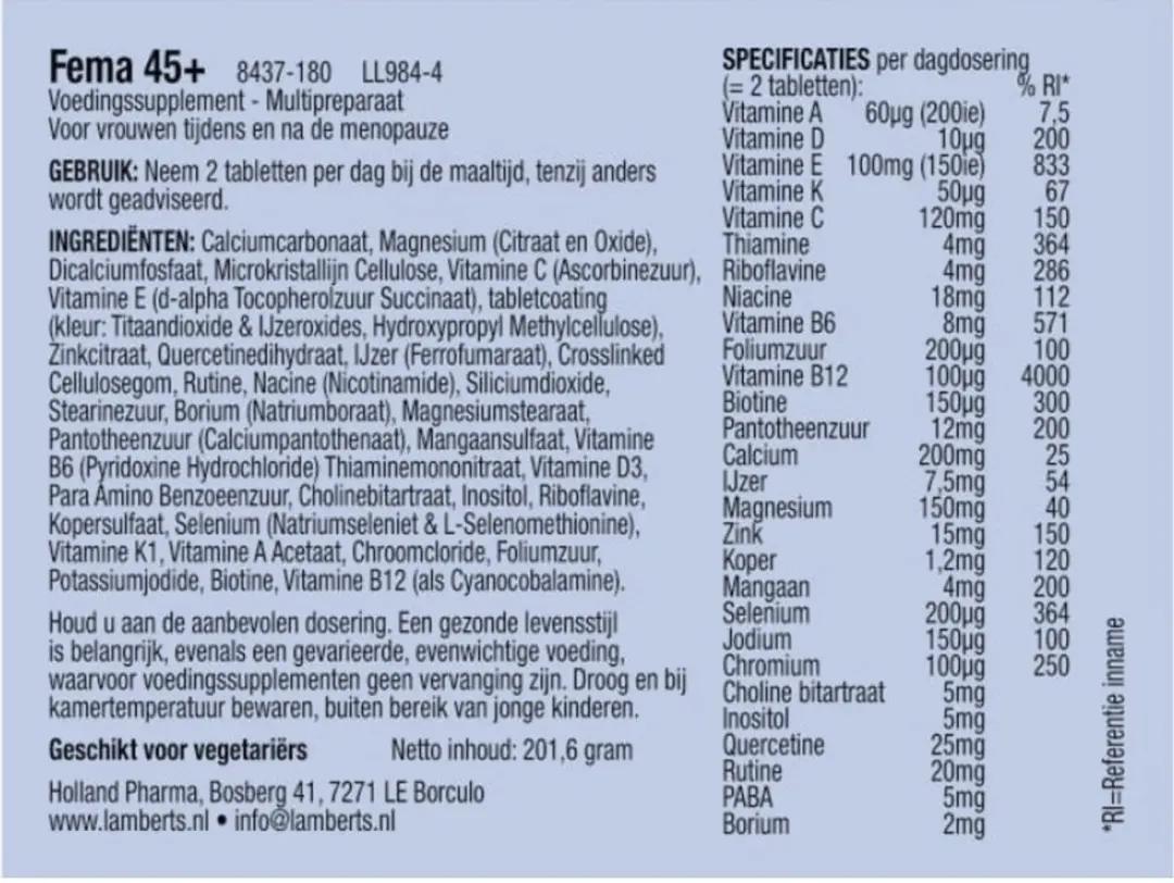 Lamberts Fema 45+ 180 Tabletten - 180mg