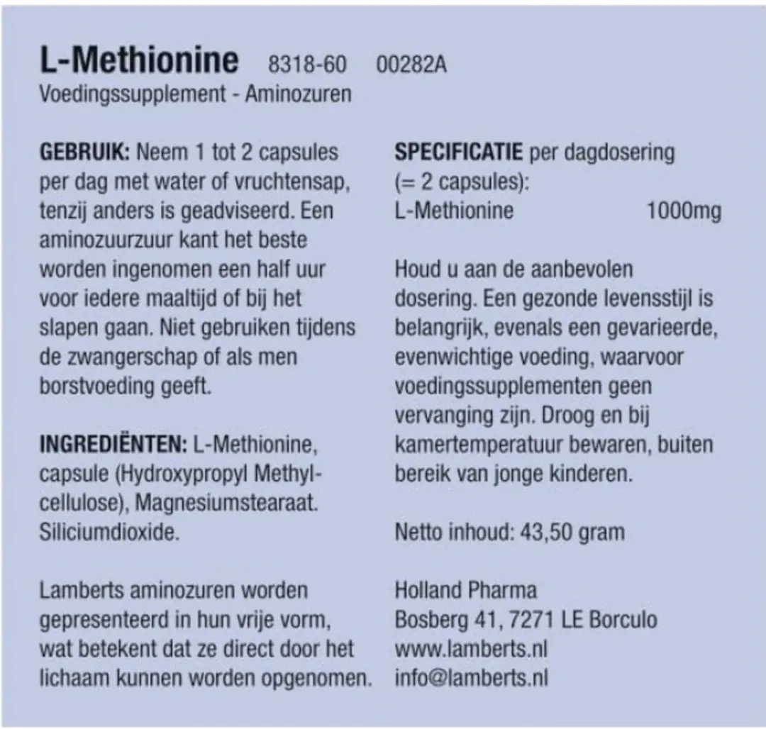Lamberts L-Methionine 500mg - 60 Vegetarische Capsules