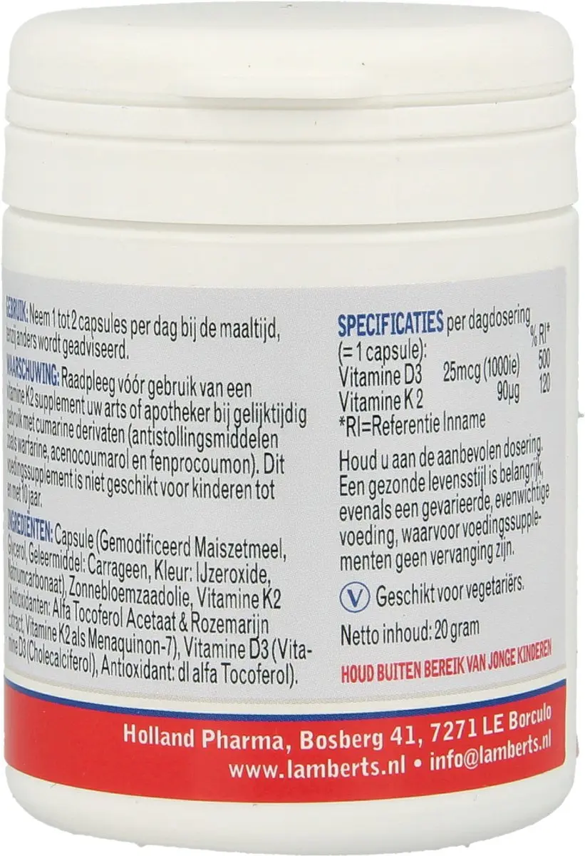 Lamberts Vitamine D3 1000IE & K2 90mcg Capsules - 60 Stuks