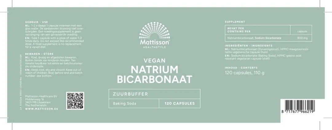 Mattisson Natriumbicarbonaat Capsules 800mg - 120 Stuks