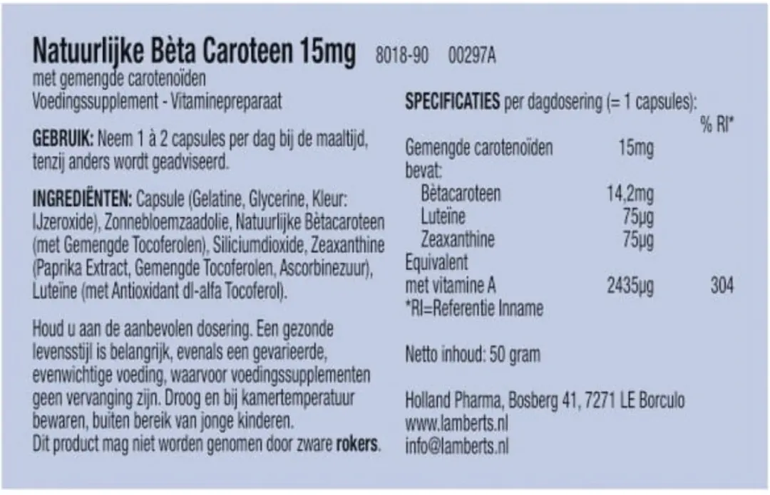 Lamberts Natural Beta Carotene 15mg - 90 Capsules