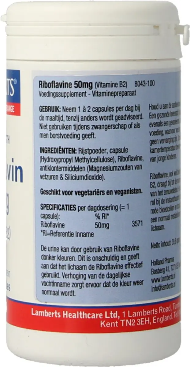 Lamberts Vitamine B2 Riboflavine 50mg - 100 Capsules