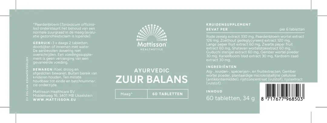 Mattisson Zuurbalans Rode Zeealg Extract 60 Tabletten