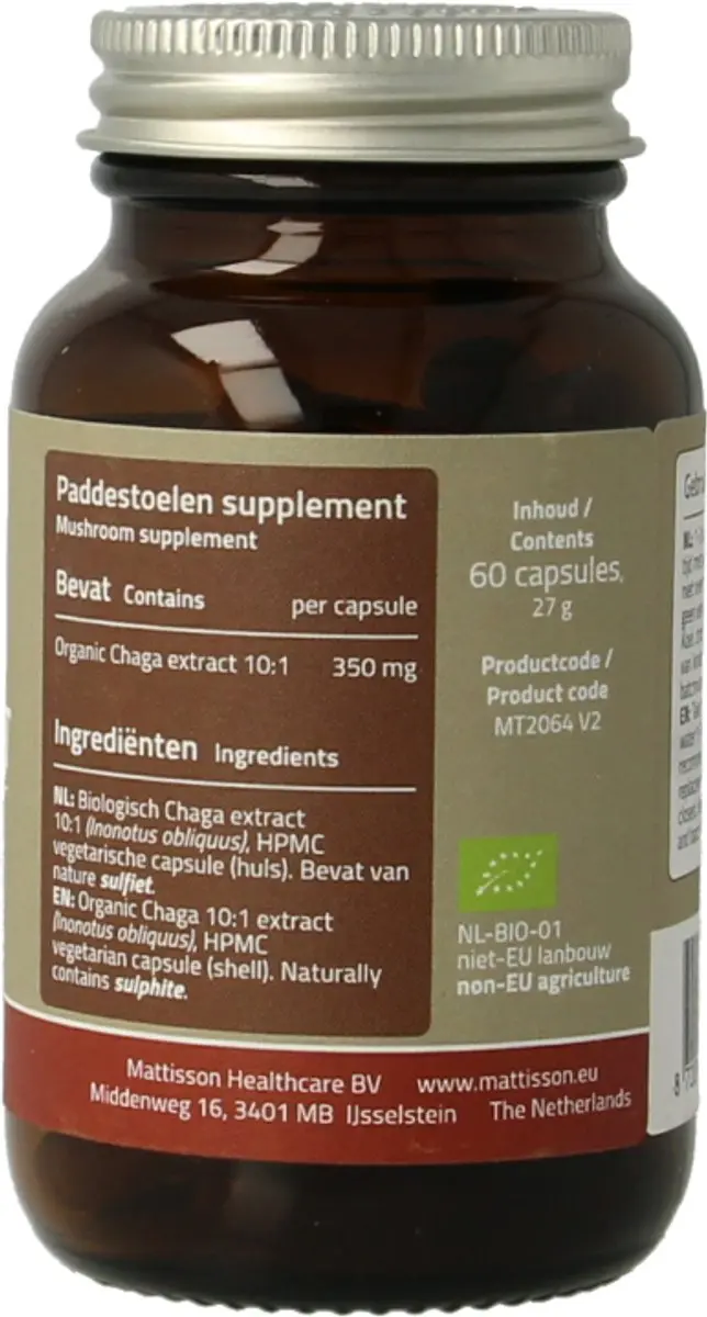 Mattisson Biologisch Chaga Extract 350mg Voedingssupplement 60 Capsules