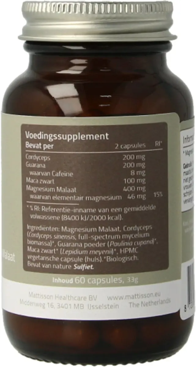 Mattisson Energy Support Zwart Maca/Guarana/Cordyceps 60 Capsules