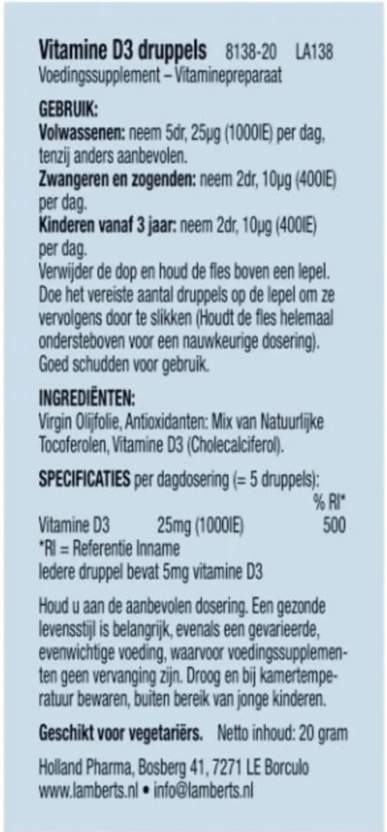 Lamberts Vitamine D3 Druppels 20ml