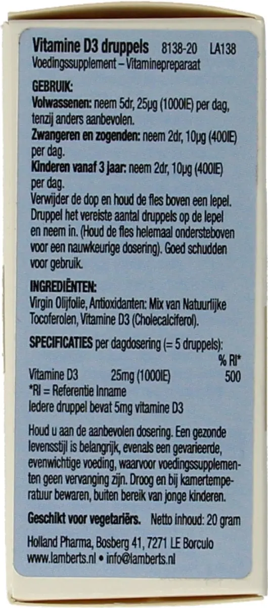 Lamberts Vitamine D3 Druppels 20ml