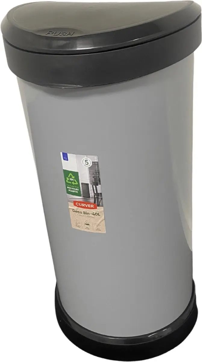 Curver Decobin Push 40L Vuilnisbak - 63cm - Zilver