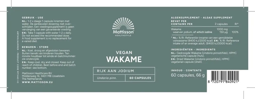 Mattisson Wakame 1000mg Voedingssupplement 60 Capsules