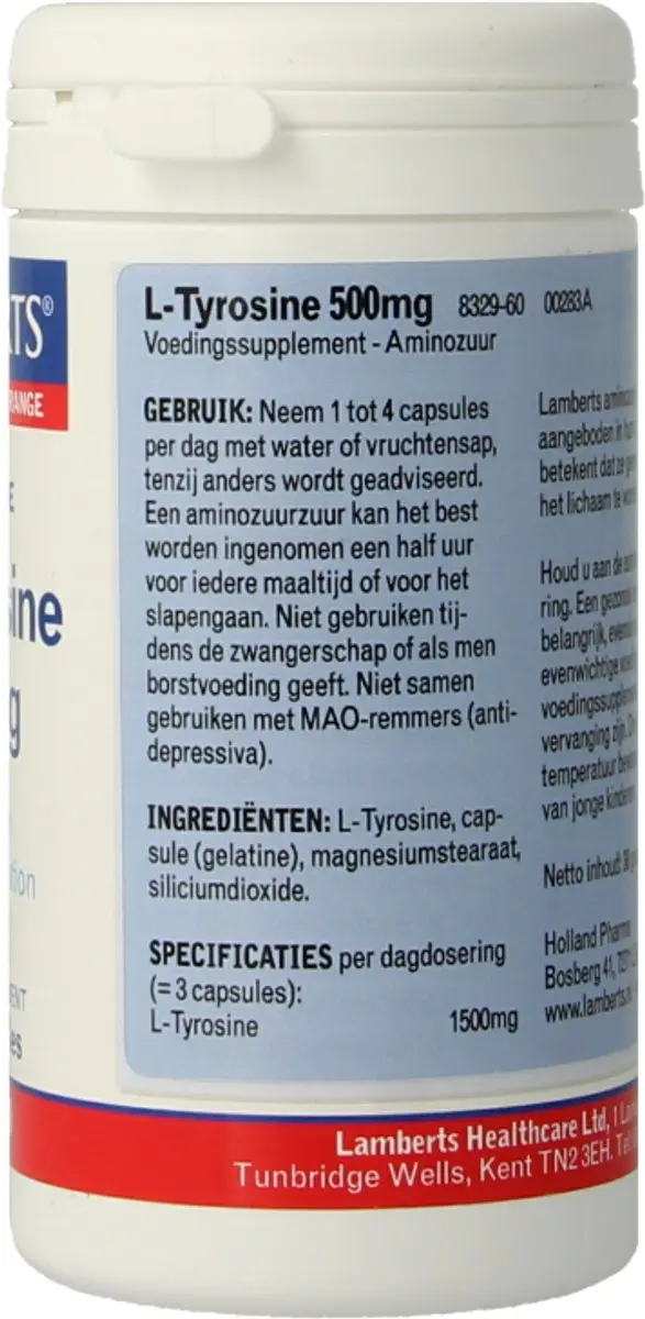 Lamberts L-Tyrosine 500mg Capsules - 60 Stuks