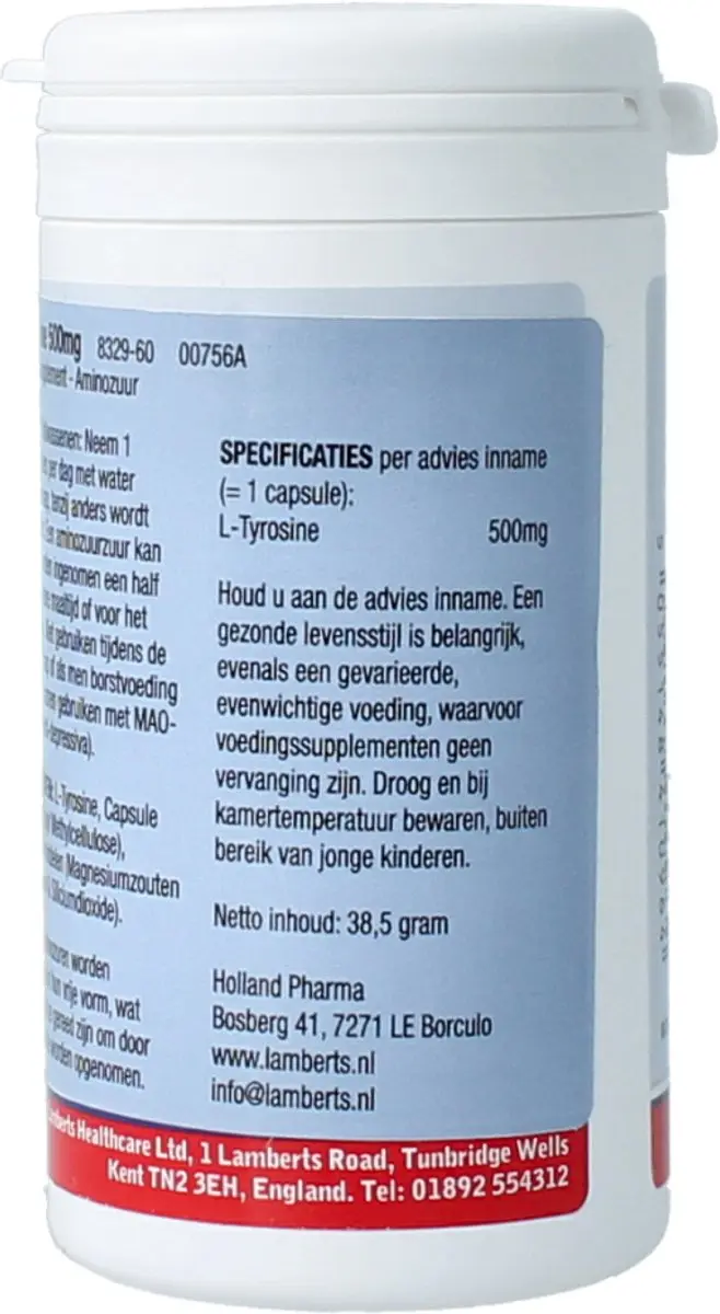 Lamberts L-Tyrosine 500mg Capsules - 60 Stuks