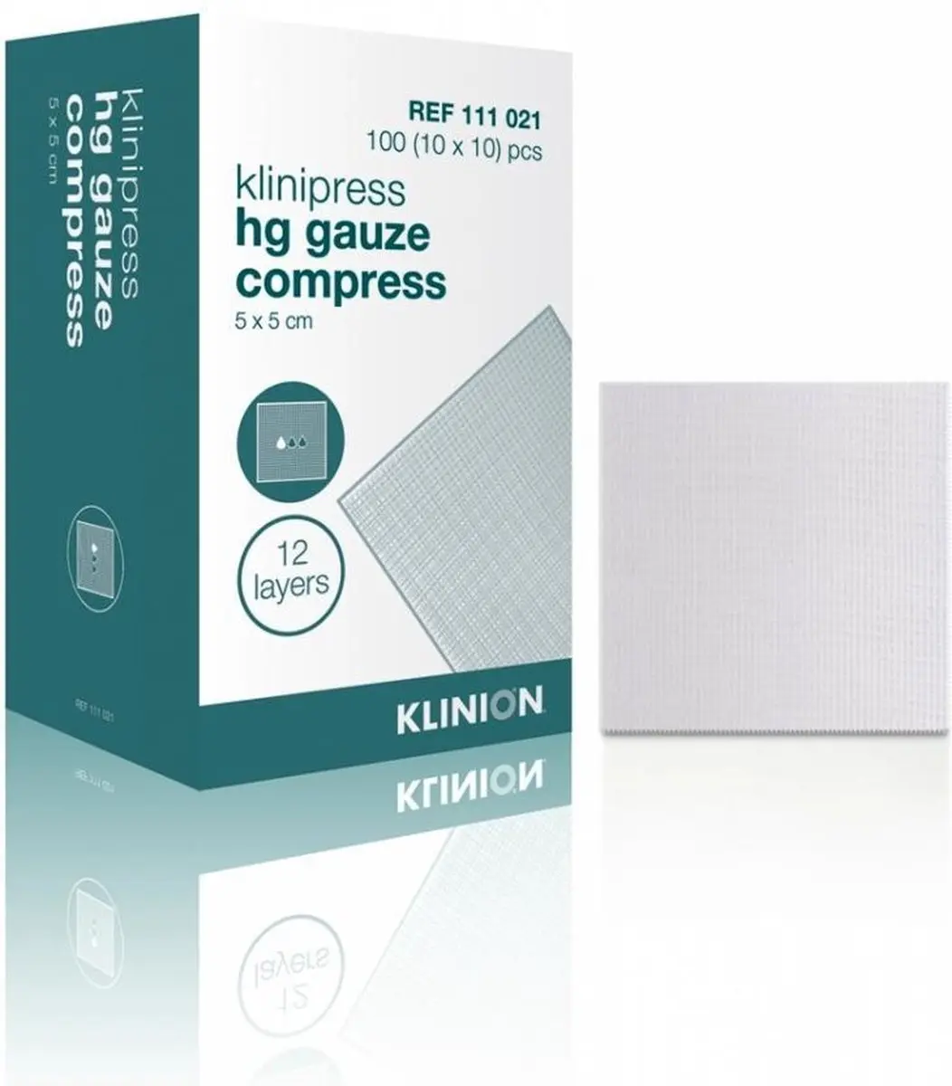 Klinion HG 12-laags Gaaskompres 10x10cm - 100 Stuks