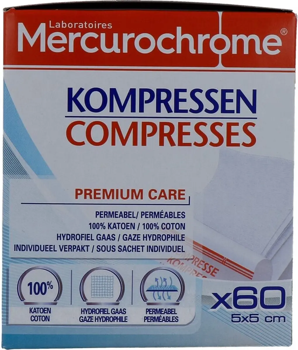 Mercurochrome Kompressen 5x5cm - Wit