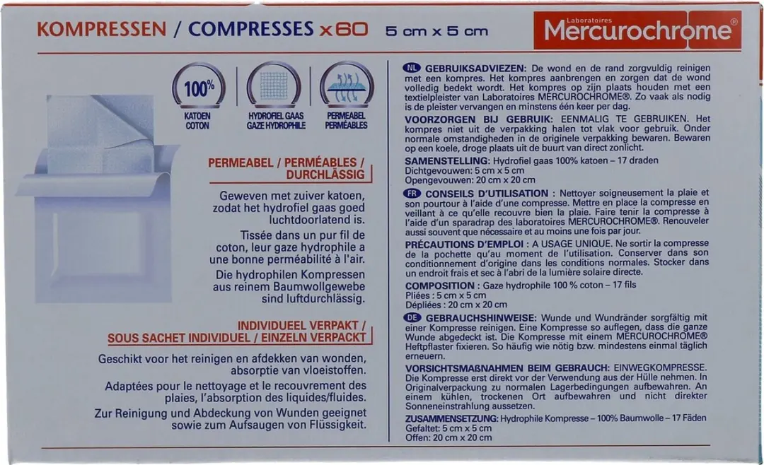 Mercurochrome Kompressen 5x5cm - Wit