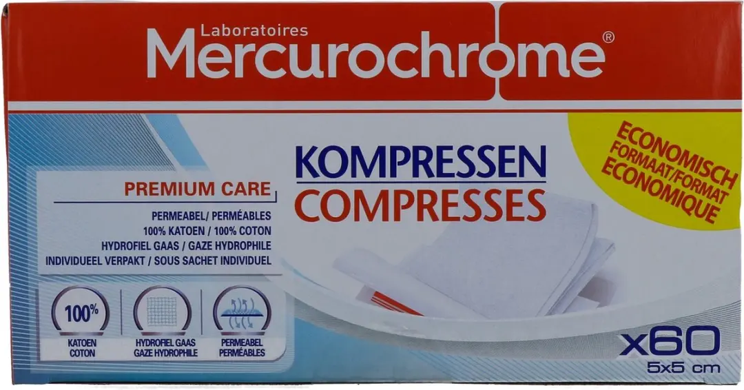 Mercurochrome Kompressen 5x5cm - Wit - afbeelding 6 van 6