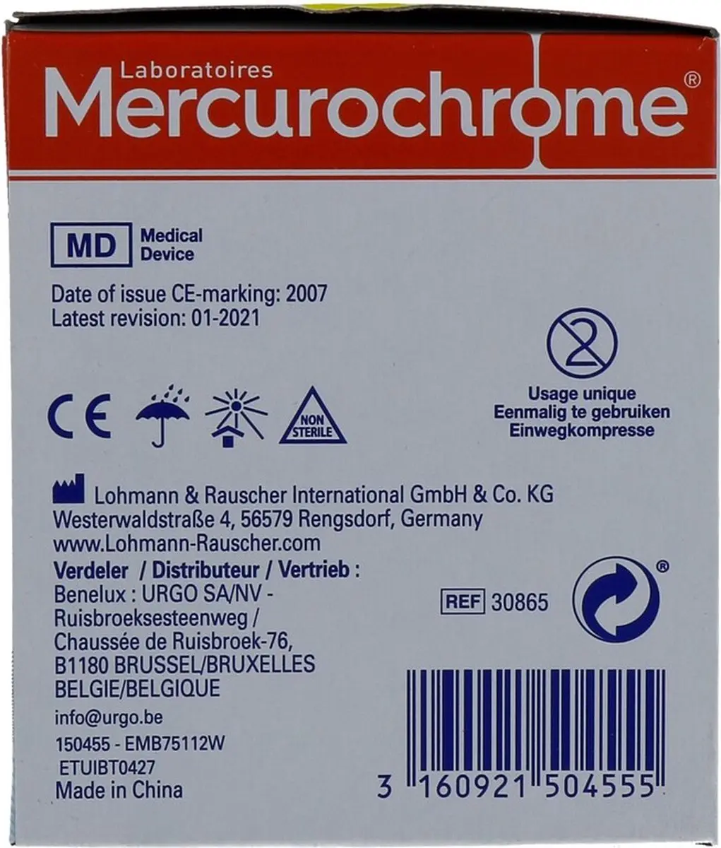 Mercurochrome Kompressen 5x5cm - Wit