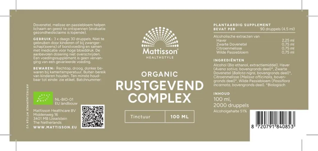 Mattisson Biologisch Rustgevend Complex Tinctuur 100ml