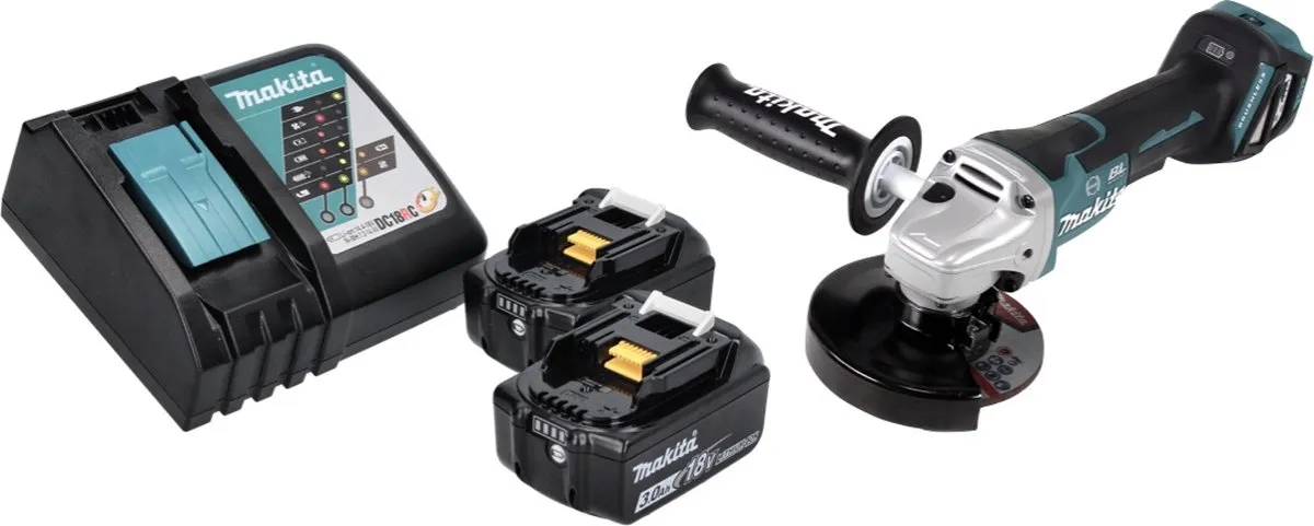 Makita DGA 517 RF Haakse Slijper 125mm - 18V - 2x 3.0Ah Accu + Lader