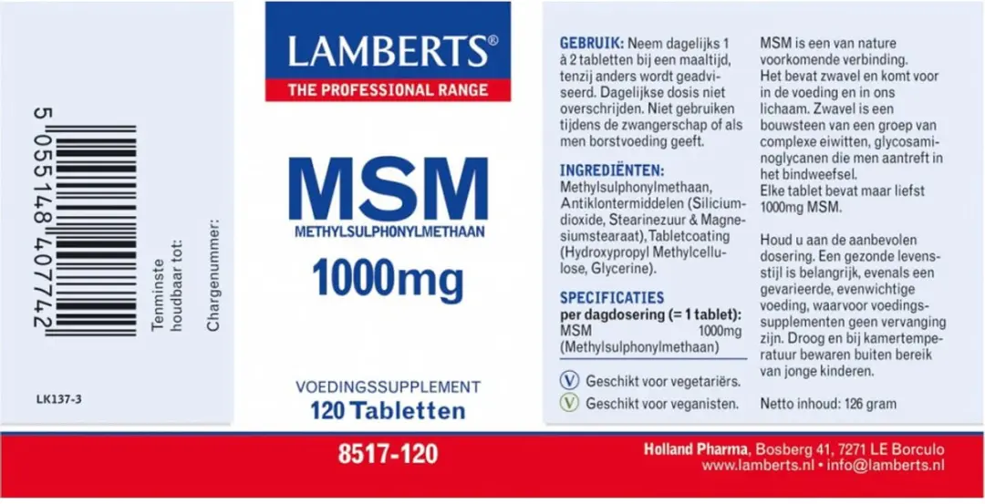 Lamberts MSM 1000 mg - 120 tabletten