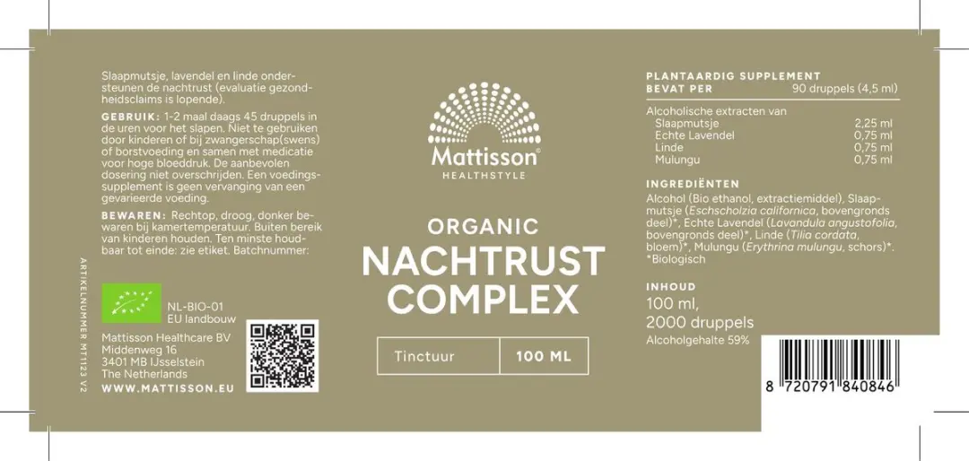 Mattisson Biologisch Nachtrustcomplex Tinctuur 100ml