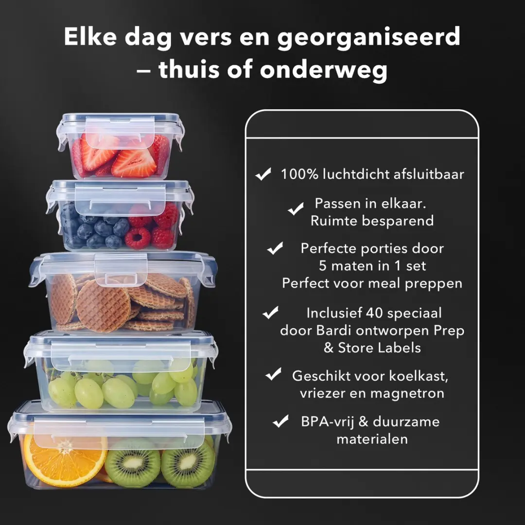 Bardi Vershoudbakjes Set 16 Stuks - BA-16DLG-BAKJE-MIX - Transparant