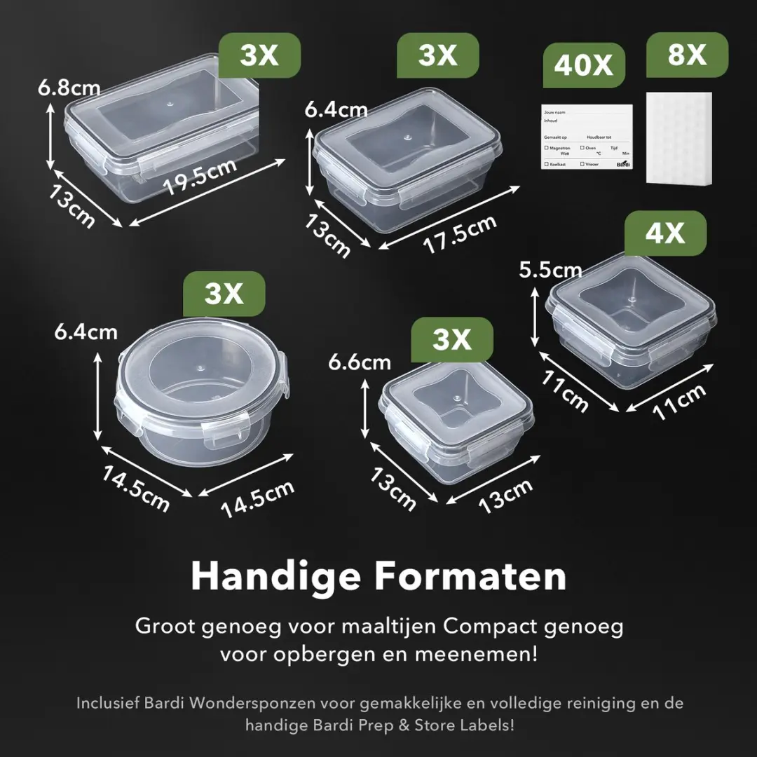 Bardi Vershoudbakjes Set 16 Stuks - BA-16DLG-BAKJE-MIX - Transparant - afbeelding 6 van 6