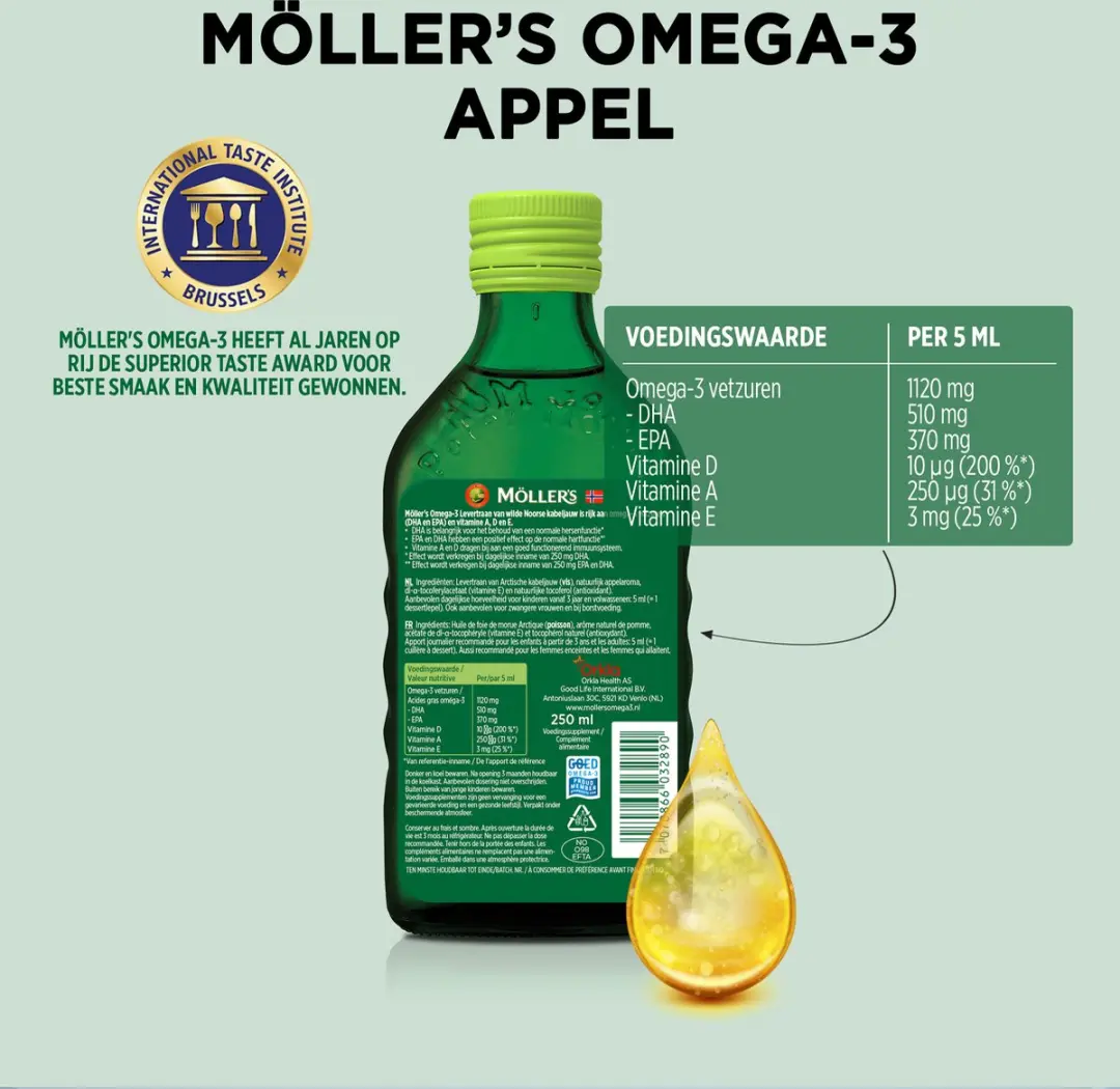 Mollers Omega-3 Levertraan Appel 500ml