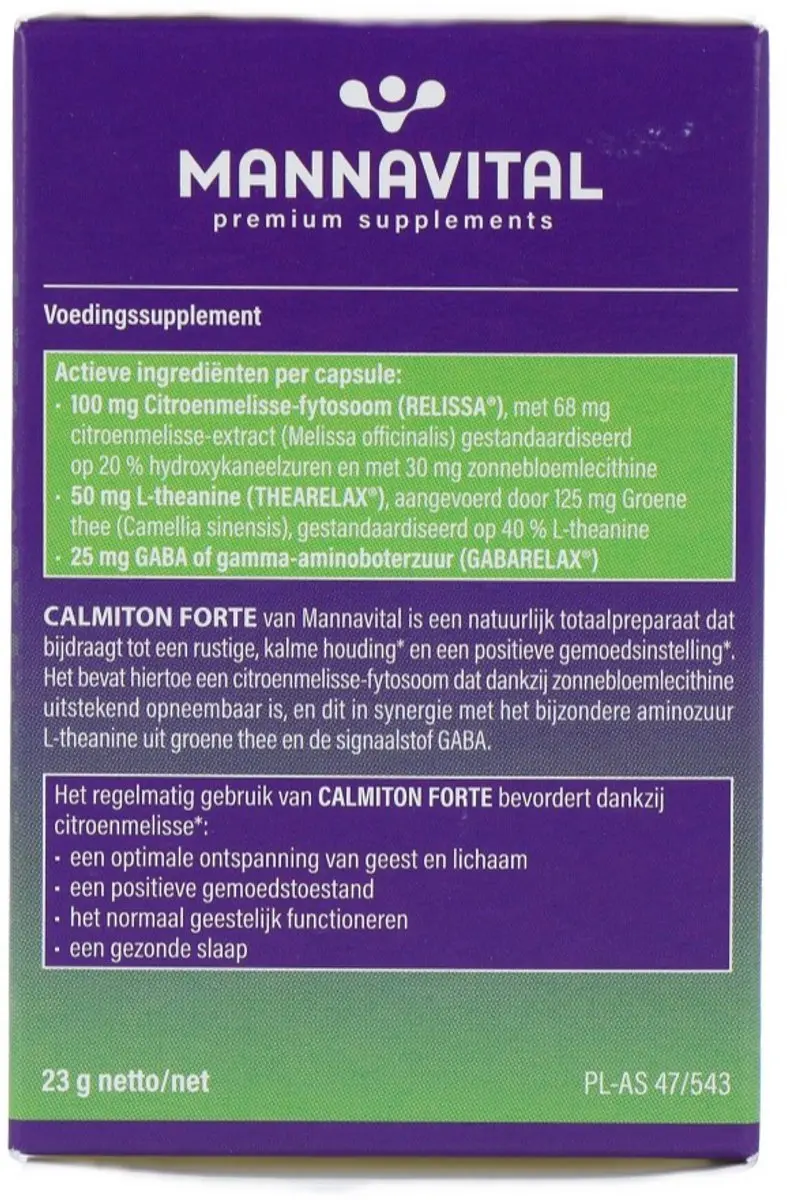 Mannavital Calmiton 60 Vegetarische Capsules