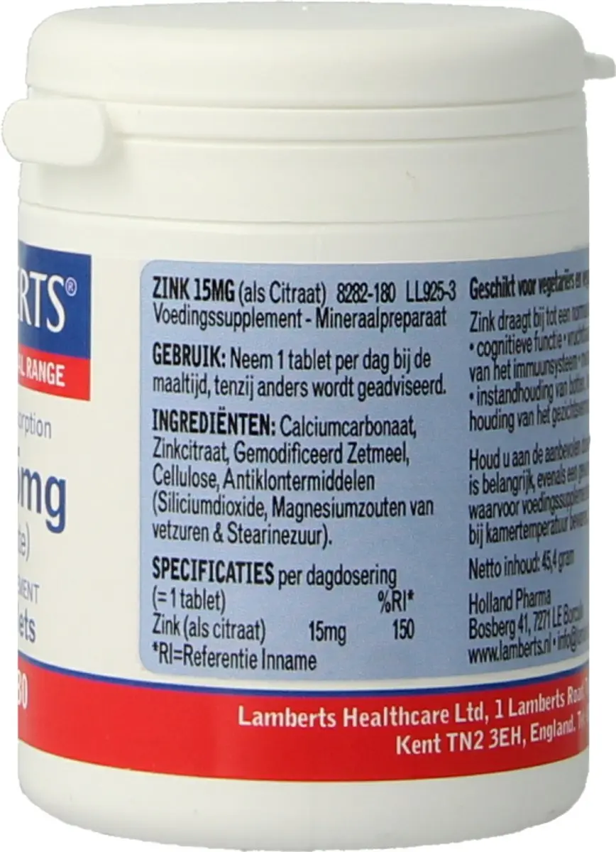 Lamberts Zinkcitraat 15mg 180 Tabletten