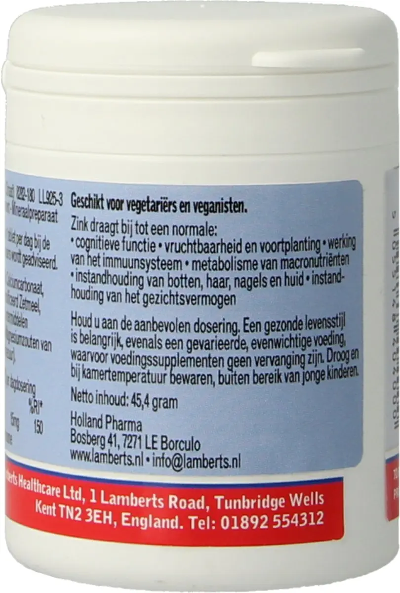 Lamberts Zinkcitraat 15mg 180 Tabletten