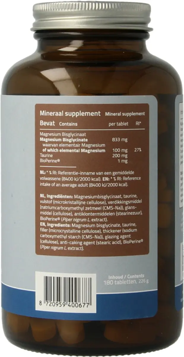 Mattisson Magnesium Bisglycinaat 833mg - 180 Tabletten