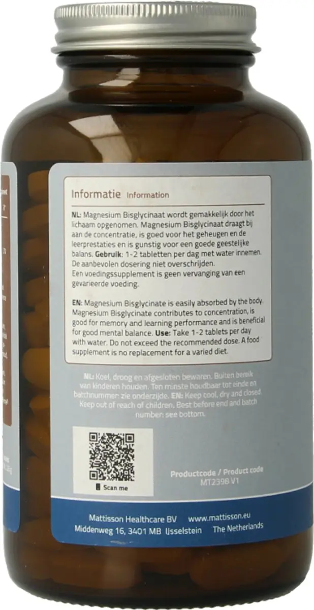 Mattisson Magnesium Bisglycinaat 833mg - 180 Tabletten